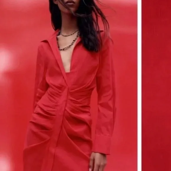 Asymmetric Linen Zara Red Dress Long Sleeve - Picture 5 of 5